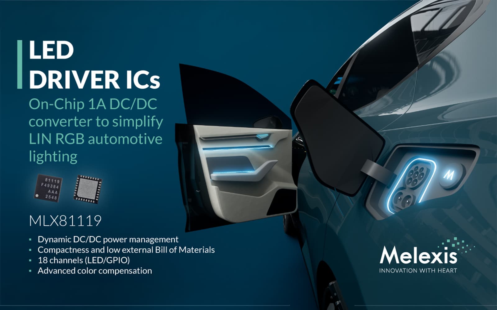 Melexis Integrates On-Chip DC/DC Power to Simplify LIN RGB Automotive Lighting