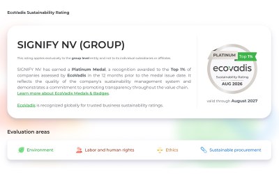 Signify Achieves its Highest-ever EcoVadis Score of 88 and Platinum Medal
