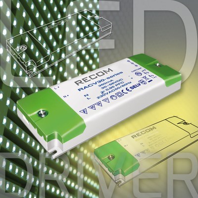Recom's new RACV30 LED drivers are compat active PFC constant voltage drivers