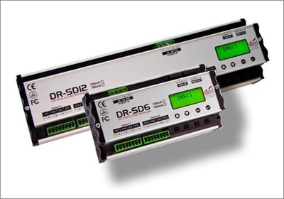 Flicker free, dual current DMX LED drivers for DIN-rail mounting.