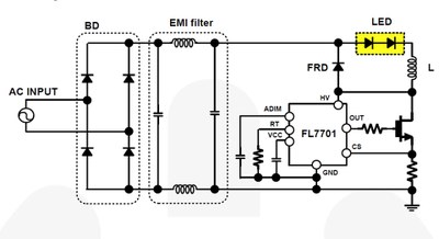 A typical application circuit using Fairchild's new FL7701 driver IC