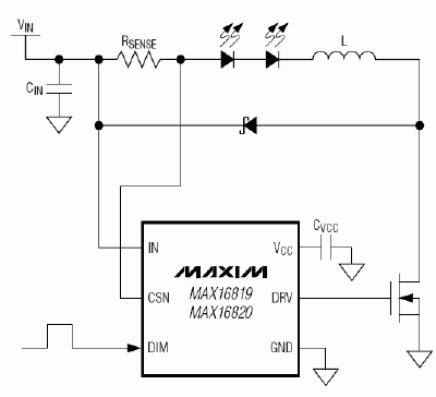 Typical Operating Circuit showing high side sense resistor also