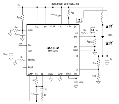 Typical buck-boost configuration with MAX16816.