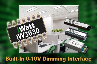 iWatt claims their new driver IC iW3630 to be first to work with 0V to 10V dimming systems, without the need for additional driver circuitry because of its built-in isolation transformer driver