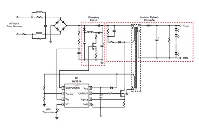 Typical application circuit for a flicker free LED driver using iWatt's iW3614 driver IC