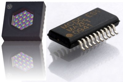 MAZeT's MTCSiCF color sensor (left) and MCDC04 signal conditioner (right) are the optimum combination for photometry and lighting control applications