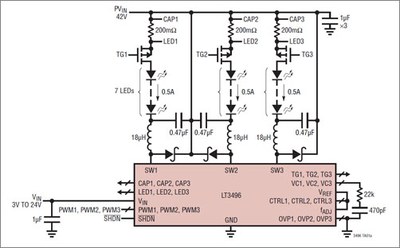 Typical application schematic using LT3496.
