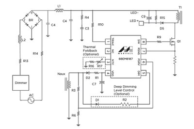 Typical application block diagram for a non-isolated phase-cut dimmable single-stage buck-boost LED driver using the 88EM8187