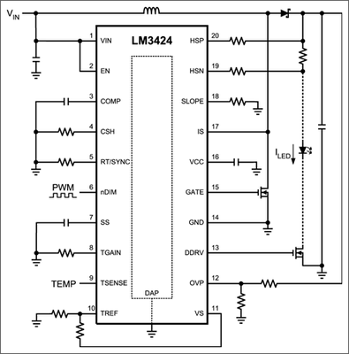 Typical application circuit with the LM3424.