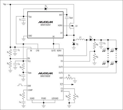 Typical application circuit with the new MAX15054.