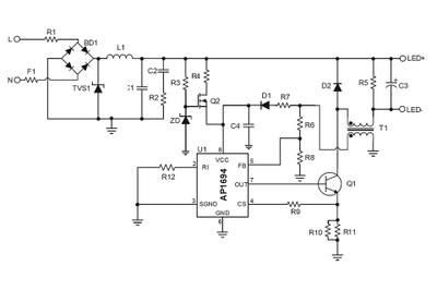 Typical application circuit using Diodes' AP1694 LED driver