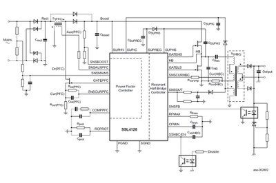 Application schematic of NXP's SSL4120T that serves LED power supply solutions from 10 to 400W