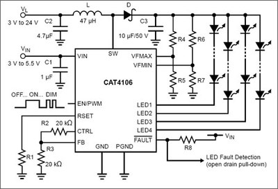 Typical application circuit with CAT4106.