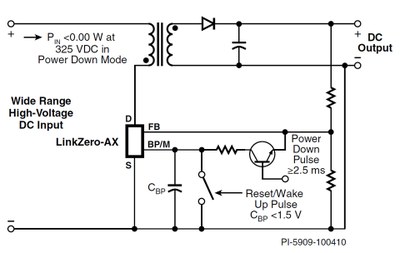 Schematic of a  LinkZero-AX application to achieve 0.00 watts of standby energy consumption.