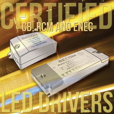 A selection of RECOM's LED drivers has now extended certification for CB, RCM and ENEC