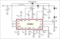 A typical application circuit using the HV9963 from Supertex.