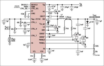 Application example for a 92% efficient 20A LED driver.