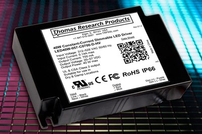 Thomas Research Products' new 40 W LED drivers are designed for high voltage applications with  347-480V