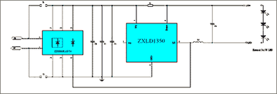 System diagram of ZXLD1350: A design note on the Zetex MR16 LED lamp solution can be found at http://www.zetex.com/3.0/appnotes/design/dn86.pdf