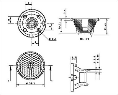 Dimensional drawing of the 4 Colour Mixing Lenses.