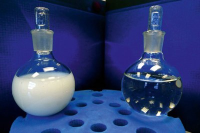 PixClear™ (right) dispersed nanocrystals are highly transparent at visible wavelengths