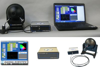 RadOMA Lite spectrometer with 15cm integrating sphere for LED testing and its single components