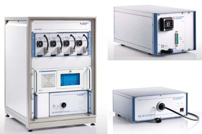 The new Instrument Systems solution for LED Tester (left), the LSM 350 basic module in bench enclosure (right, top), and the CAS 120 CCD Array Spectrometer (right, bottom)