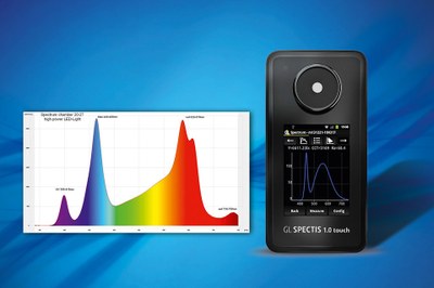 GL Optic's GL Spectis 1.0 touch PAR/PPFD smart spectrometer also measures photon flux density relevant in plant growth applications