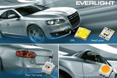 Highlights of Everlight's extended automotive portfolio are the high-efficient, sulfur resistant golden frame series and PC amber options