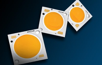 Luminus Devices' new XNOVA brand consists of a family of LED chip-on-board (COB) arrays with a light output between 350 lm to above 10.000 lm and a CRI between 80 and 95
