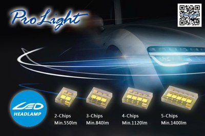 ProLight Opto enters the automotive headlamp business with their new two to five chip LEDs based on their proprietary technology