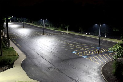 GE's 218-watt Evolve LEDs are used to illuminate the parking lot and driveway mainly