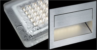 Q 36 Aqua (left): Ceiling or wall surface-mounted luminaire with an extremely low mounting depth of only 10 millimetres for outdoors and wet rooms. Mike India(right): Classical wall flush-mounted luminaire made of brushed stainless steel and installed near the floor for floor lighting with a power consumption of only 8 W.