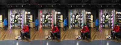 The colours of the LED light lines can be changed, creating a dynamic atmosphere inside the store.