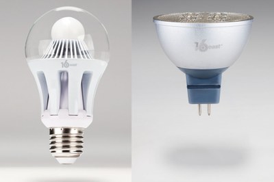 Two highlights out of the broad 16east product range are the fully dimmable 40W equivalent brilliant clear E27 bulb (left) and the MR16 LED spot
