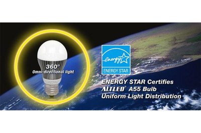 ALTLED® A55 LED light bulb with a 360° omnidirectional light distribution is now Energy Star certified
