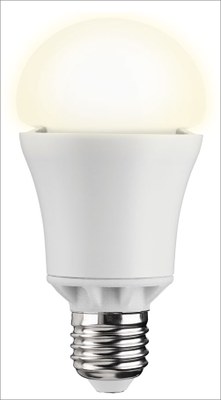 The warm white 60W equivalent 10W LED retrofit bulb saves about 83 percent of energy costs.