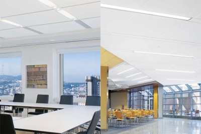 Two examples for the Armstrong TechZone Ceilings with integrated lighting solutions