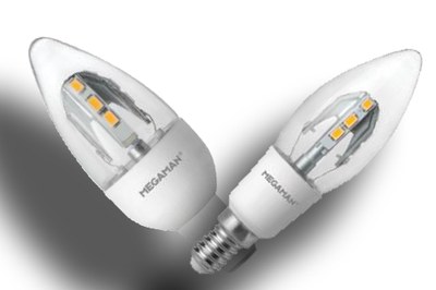 Megaman's latest candle-type LED bulbs are efficient while offering the the sparking light effect of an incandescent lamp