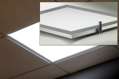 New OL2 Series LED flat panel downlight assembly provides a slim, bright, lightweight replacement for 2x2 ft. fluorescent lay-in troffers used in recessed ceiling lights