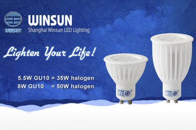 Shanghai Winsun 315lm/430lm (CT3000K) dimmable LED GU10 replacement for 35W/50W halogen lamp