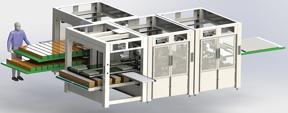 Figure 2: Simpler example of the microfactory, just using the loading, assembly and laser marking + unloading modules