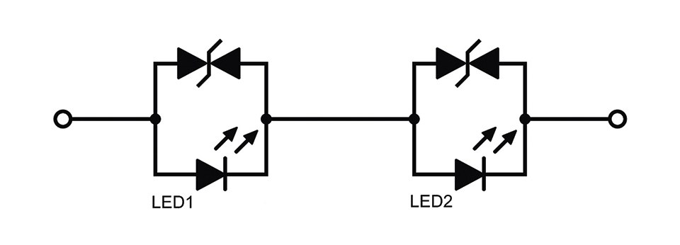 Figure 8: A simple model of two LEDs in series with an ESD protector