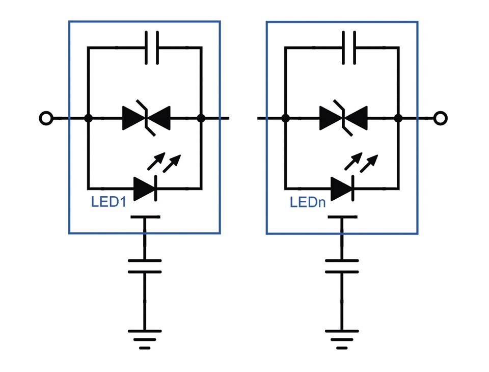 Figure 9: Simplified model of an LED and TVS with a capacitor