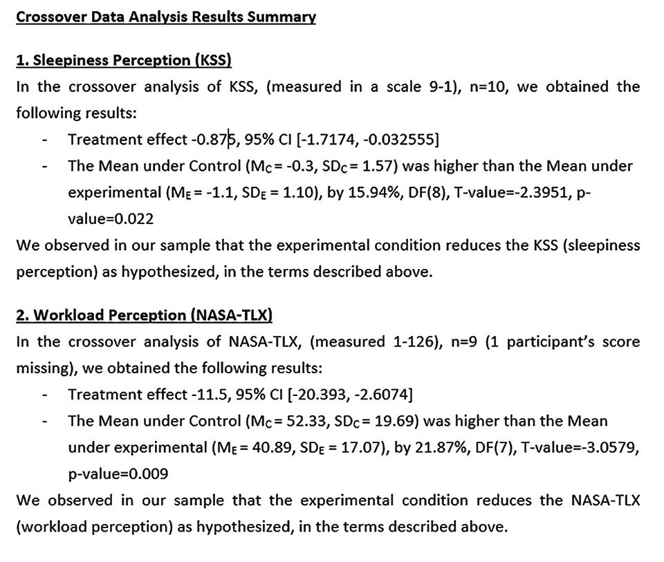 Figures 13: Crossover data analysis results summary for KSS and NASA-TLX