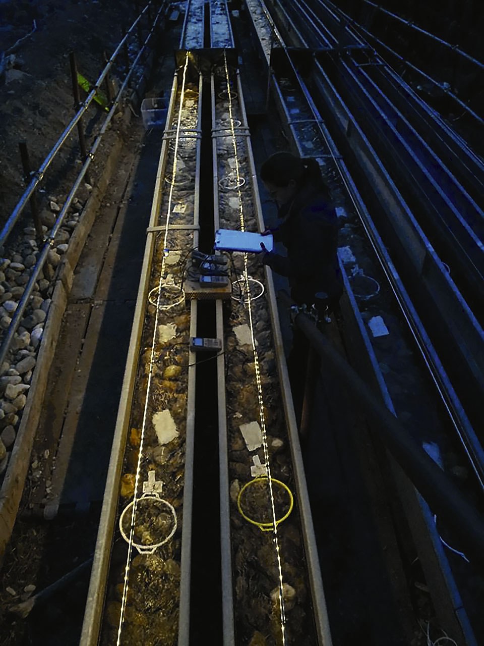 Night measurements during a light pollution experiment in an outdoor, stream-side experimental system