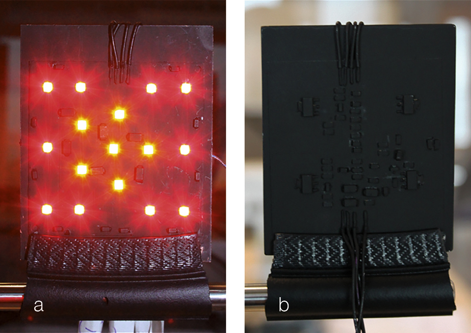 Figure 2: FR4 based LED light engine (a) LEDs' side (b) electronics' side
