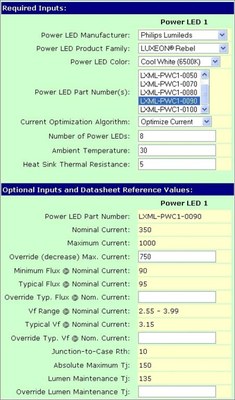 The Usable Light Tool enables quick calculations for light output and efficiency in an application.