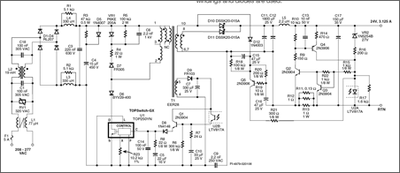 Schematic of 75 W Single Stage LED Driver Power Supply With PFC, Using a TOP250YN Device