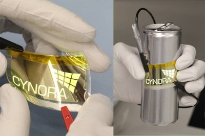 A thin film replaces rigid glass to produce a flexible OLED (left). Flexible OLEDs pave the way for intelligent packaging in the future (right).